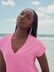 Fluro Pink V-Neck Cap Sleeve T-Shirt - Image 1 of 8