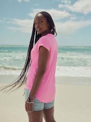 Fluro Pink V-Neck Cap Sleeve T-Shirt - Image 3 of 8