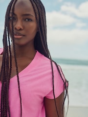 Fluro Pink V-Neck Cap Sleeve T-Shirt - Image 4 of 8