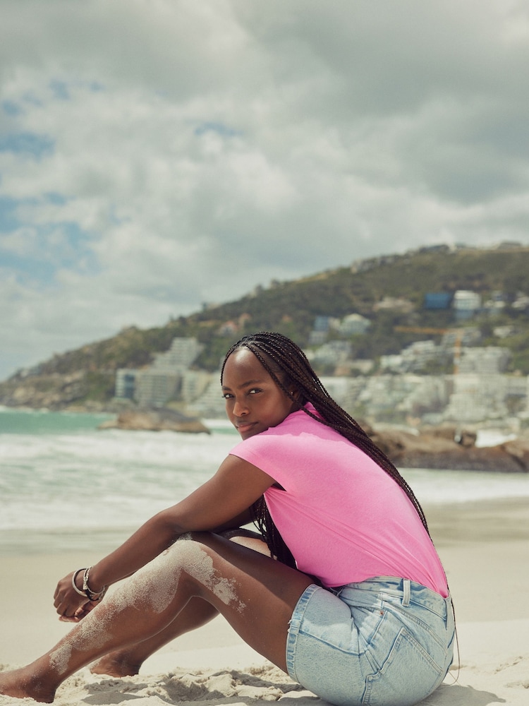 Fluro Pink V-Neck Cap Sleeve T-Shirt - Image 5 of 8