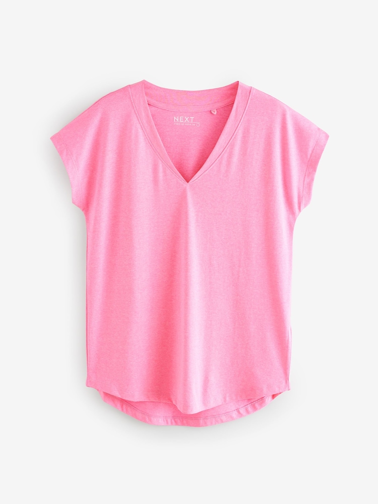 Fluro Pink V-Neck Cap Sleeve T-Shirt - Image 6 of 8