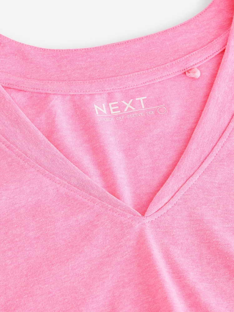 Fluro Pink V-Neck Cap Sleeve T-Shirt - Image 7 of 8