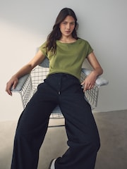 Olive Green Cap Sleeve T-Shirt Top - Image 1 of 8