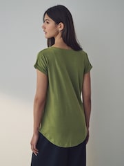 Olive Green Cap Sleeve T-Shirt Top - Image 2 of 8