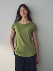 Olive Green Cap Sleeve T-Shirt Top - Image 3 of 8