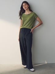 Olive Green Cap Sleeve T-Shirt Top - Image 4 of 8