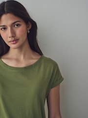 Olive Green Cap Sleeve T-Shirt Top - Image 5 of 8