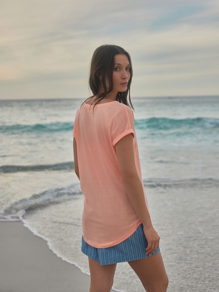 Peach Pink Cap Sleeve T-Shirt Top - Image 3 of 8