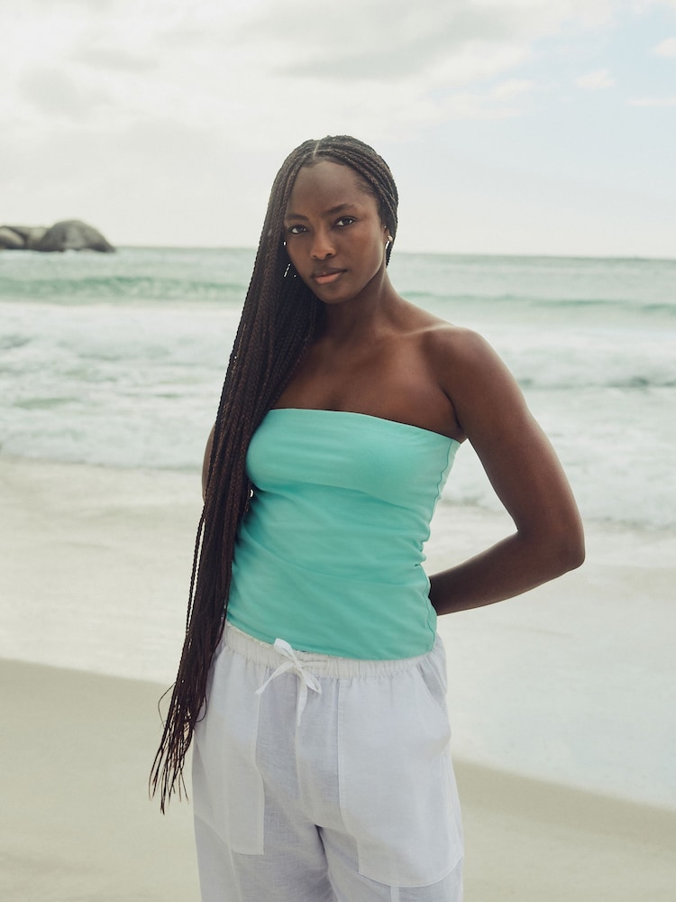 Aqua Cotton Rich Bandeau Boobtube Top - Image 1 of 7