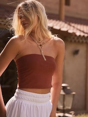 Brown Shorter Length Cotton Rich Bandeau Boobtube Top - Image 1 of 8