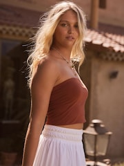Brown Shorter Length Cotton Rich Bandeau Boobtube Top - Image 2 of 8