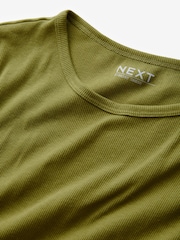 Khaki Green Ribbed T-Shirt Style Column Maxi Dress With Slit Detail - Image 8 of 8