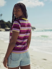 Purple/Pink Stripe Essential Pure Cotton Short Sleeve Crew Neck T-Shirt - Image 4 of 5