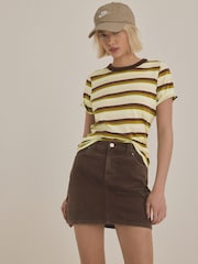 Ecru/Chocolate Stripe Essential Pure Cotton Short Sleeve Crew Neck T-Shirt - Image 3 of 7
