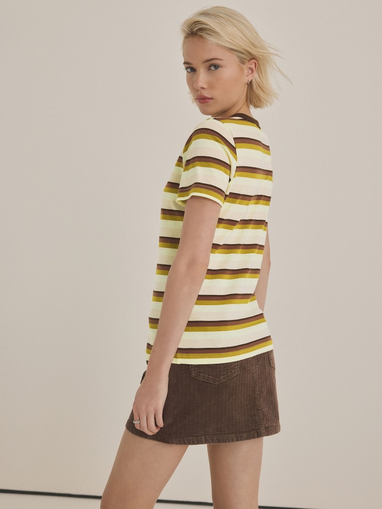 Rayure écru/chocolat - T-shirt Essential Pure Cotton Manchester Courts Col rond - Image 4 of 7