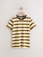 Ecru/Chocolate Stripe Essential Pure Cotton Short Sleeve Crew Neck T-Shirt - Image 5 of 7