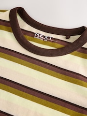 Ecru/Chocolate Stripe Essential Pure Cotton Short Sleeve Crew Neck T-Shirt - Image 6 of 7