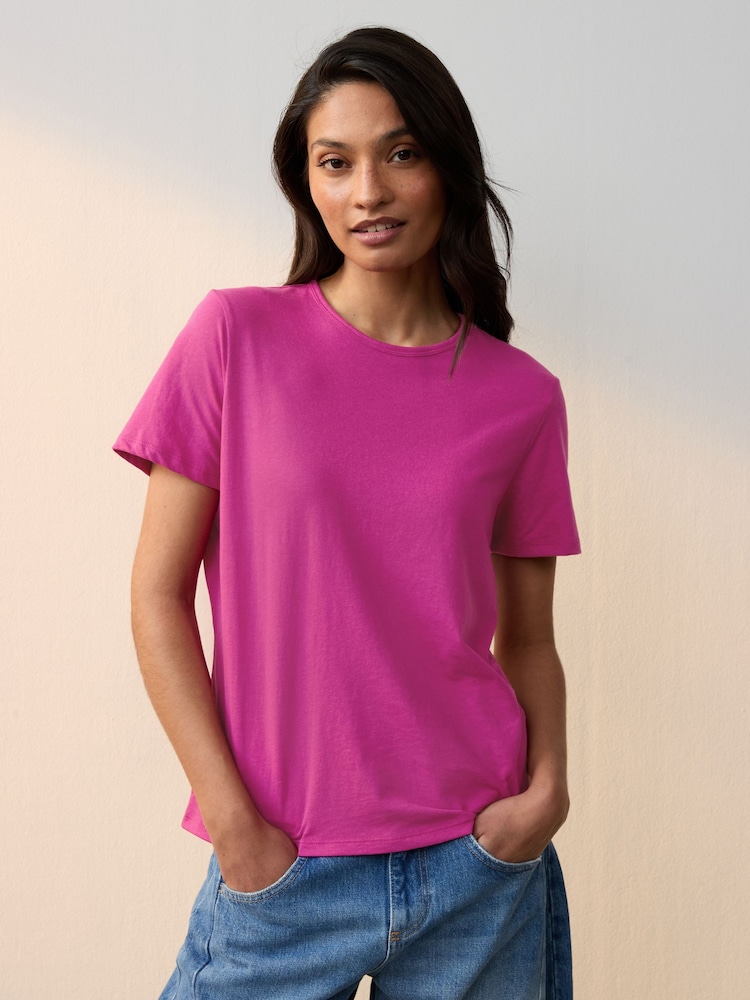 Raspberry Pink The Everyday Crew Neck Cotton Rich Short Sleeve T-Shirt - Image 1 of 5