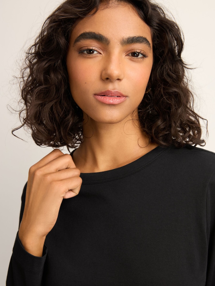 Black 100% Cotton Long Sleeve T-Shirt - Image 4 of 8