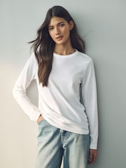New White 100% Cotton Long Sleeve T-Shirt - Image 3 of 7