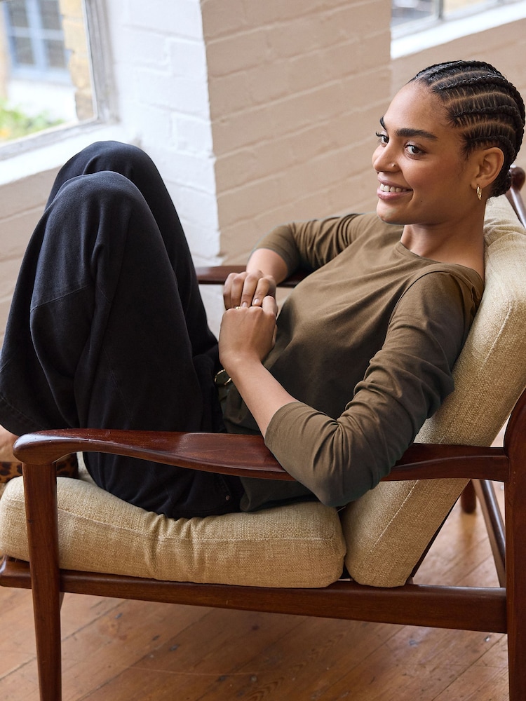 Olive Green 100% Cotton Long Sleeve T-Shirt - Image 2 of 11