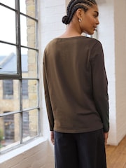 Olive Green 100% Cotton Long Sleeve T-Shirt - Image 3 of 11