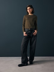 Olive Green 100% Cotton Long Sleeve T-Shirt - Image 6 of 11