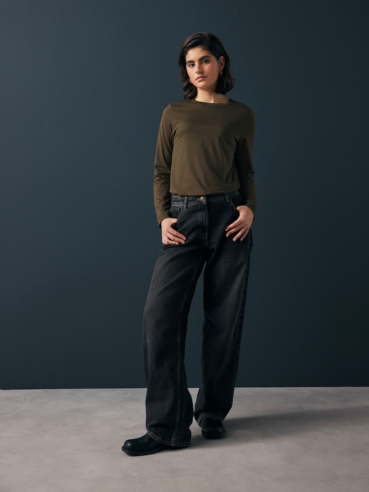 Olive Green 100% Cotton Long Sleeve T-Shirt - Image 6 of 11