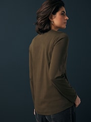 Olive Green 100% Cotton Long Sleeve T-Shirt - Image 7 of 11