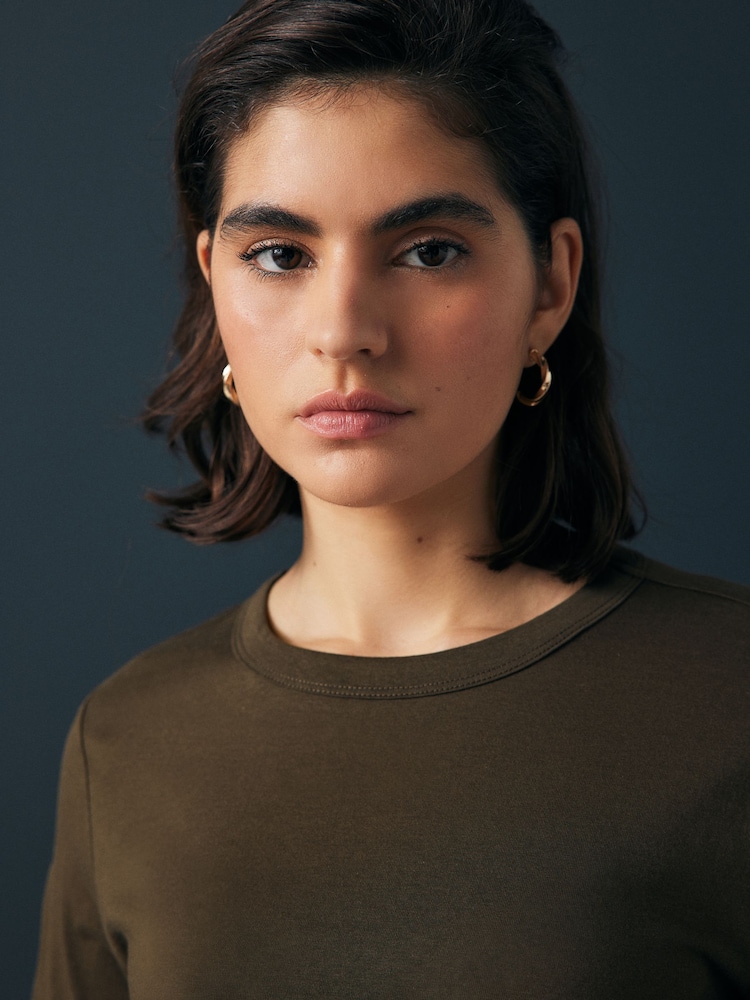Olive Green 100% Cotton Long Sleeve T-Shirt - Image 8 of 11