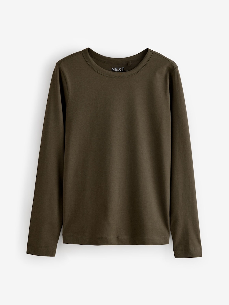 Olive Green 100% Cotton Long Sleeve T-Shirt - Image 9 of 11