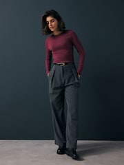 Wine Red Long Sleeve Ribbed T-Shirt - Image 2 of 7