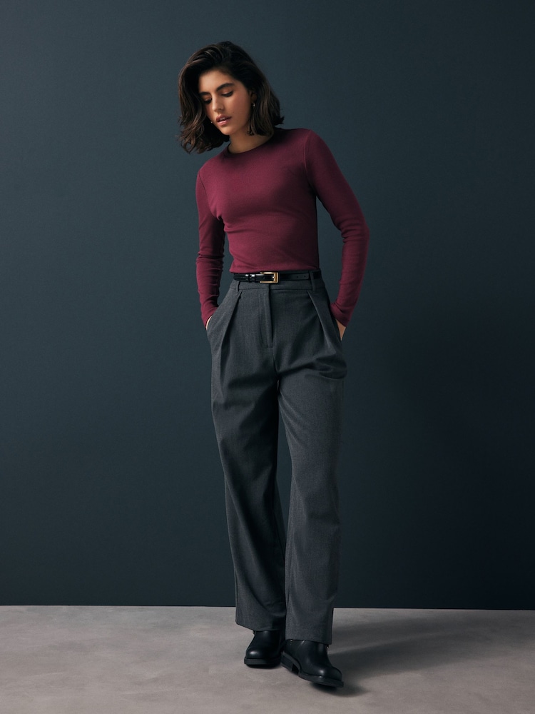 Wine Red Long Sleeve Ribbed T-Shirt - Image 2 of 7