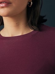 Wine Red Long Sleeve Ribbed T-Shirt - Image 4 of 7
