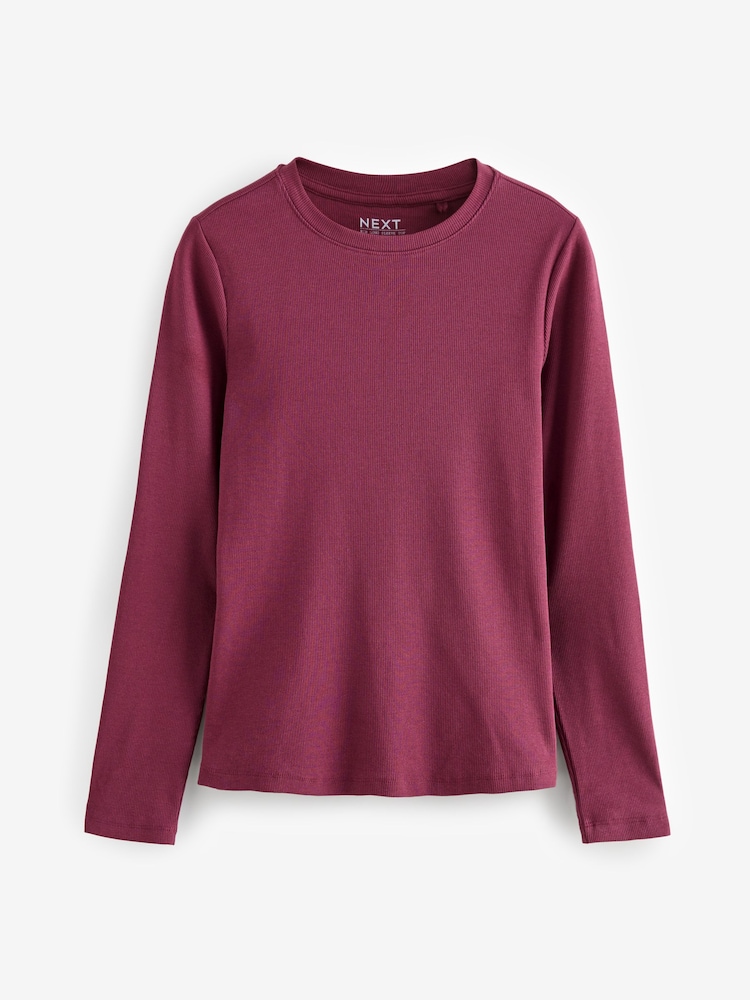 Wine Red Long Sleeve Ribbed T-Shirt - Image 5 of 7