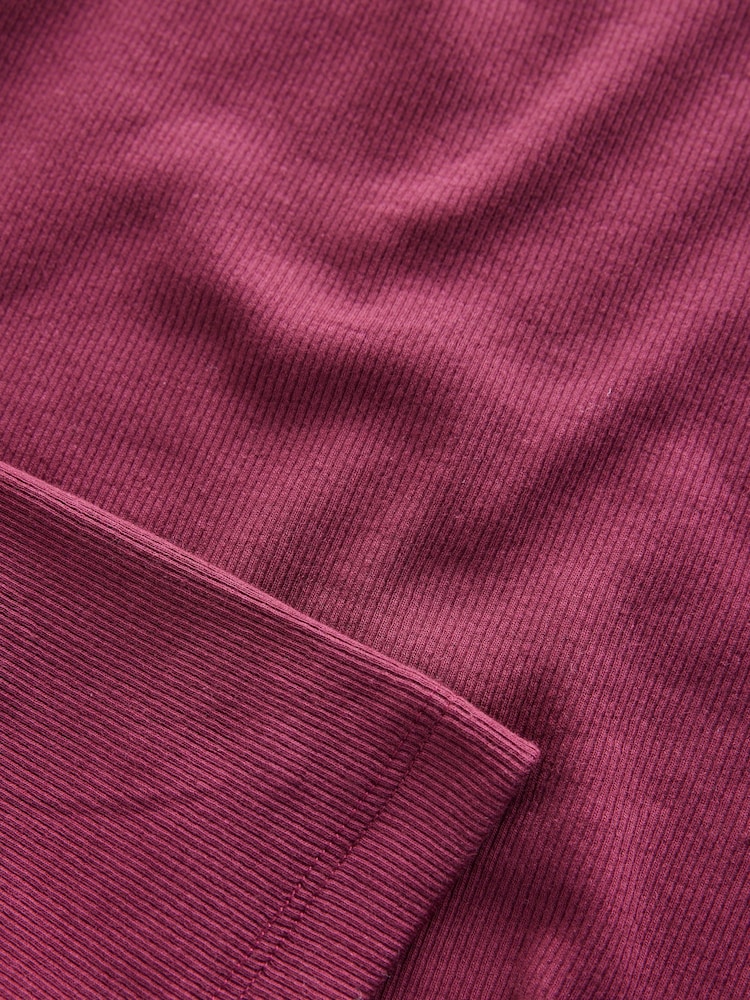 Wine Red Long Sleeve Ribbed T-Shirt - Image 7 of 7