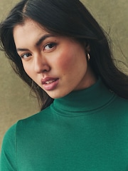 Forest Green Long Sleeve Ribbed Roll Neck Bodysuit - Image 4 of 7