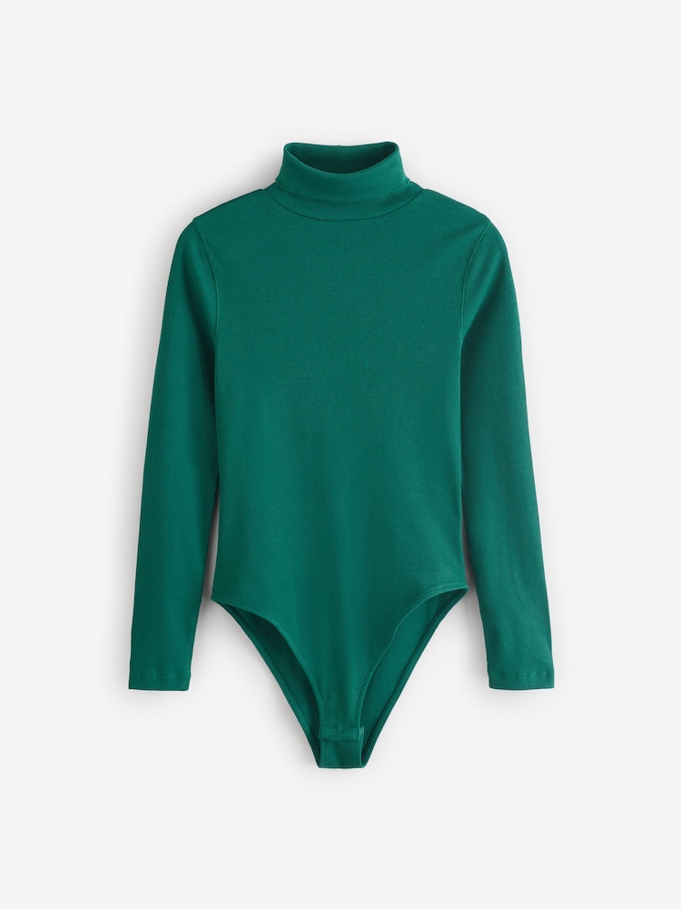 Forest Green Long Sleeve Ribbed Roll Neck Bodysuit - Image 5 of 7
