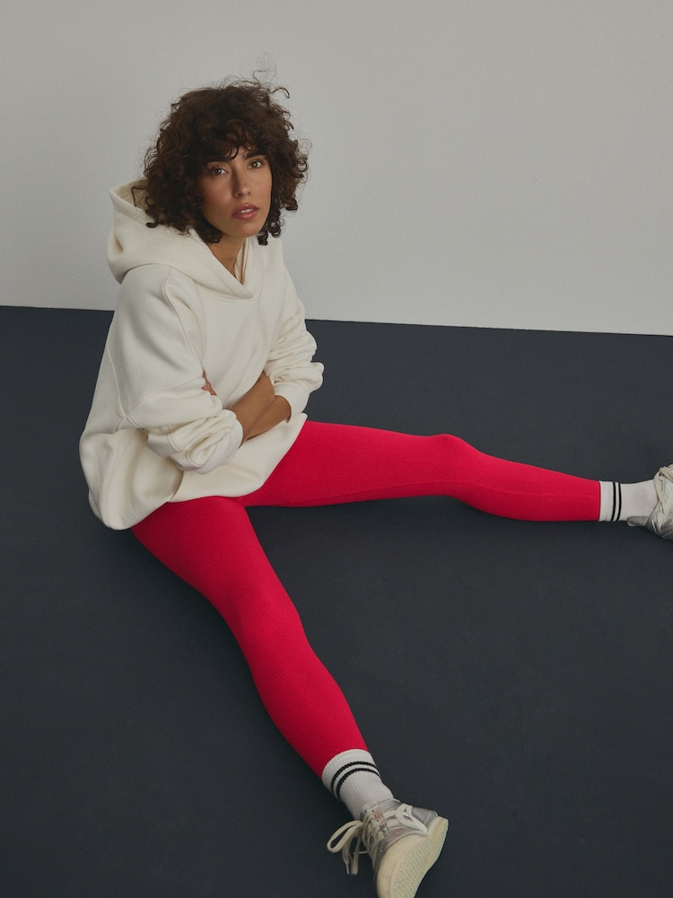 Red Ribbed Seamless High Waist Leggings - Image 1 of 6