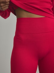 Red Ribbed Seamless High Waist Leggings - Image 6 of 6