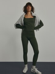 Forest Green Ribbed Seamless High Waist Leggings - Image 1 of 8