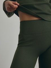 Forest Green Ribbed Seamless High Waist Leggings - Image 5 of 8