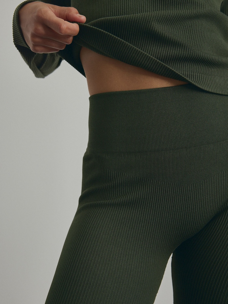 Forest Green Ribbed Seamless High Waist Leggings - Image 5 of 8