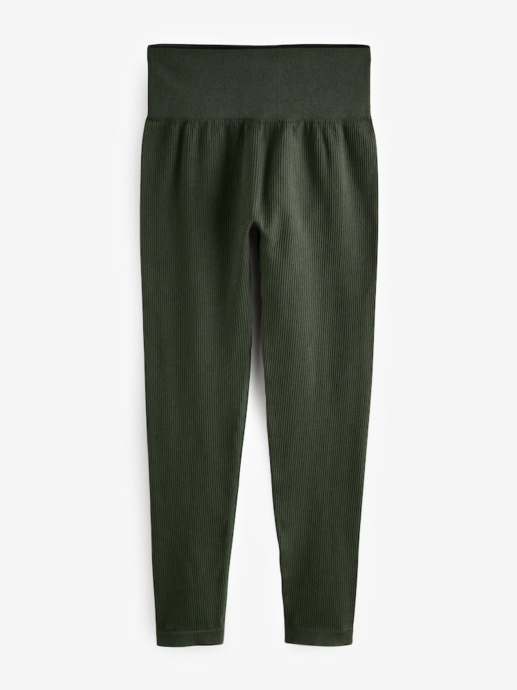 Forest Green Ribbed Seamless High Waist Leggings - Image 6 of 8