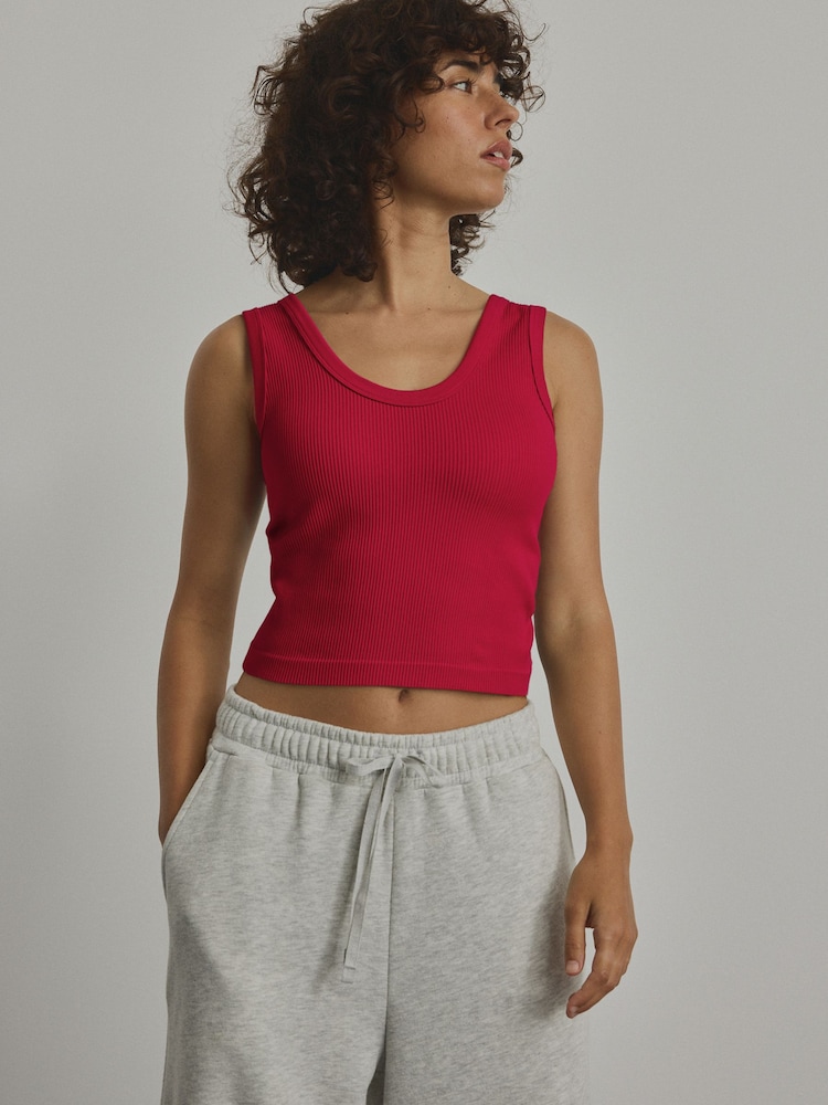 Red Ribbed Seamless Vest Top - Image 1 of 6 Red Ribbed Seamless Vest Top - Image 1 of 6