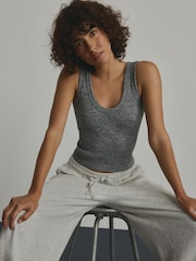 Grey Marl Ribbed Seamless Vest Top - Image 3 of 12
