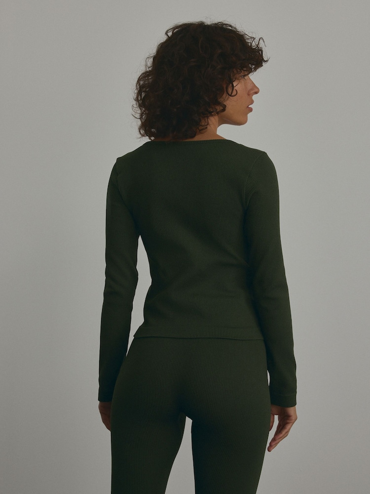 Forest Green Scoop Ribbed Long Sleeve Top - Image 2 of 7 Forest Green Scoop Ribbed Long Sleeve Top - Image 2 of 7