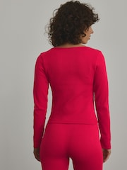 Red Scoop Ribbed Long Sleeve Top - Image 3 of 7