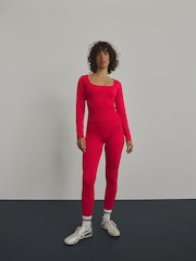 Red Scoop Ribbed Long Sleeve Top - Image 4 of 7