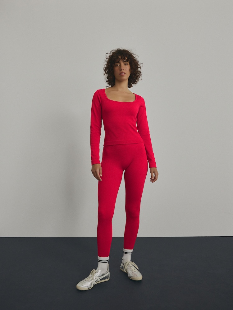 Rouge - Scoop Ribbed Manches longues Top - Image 4 of 7